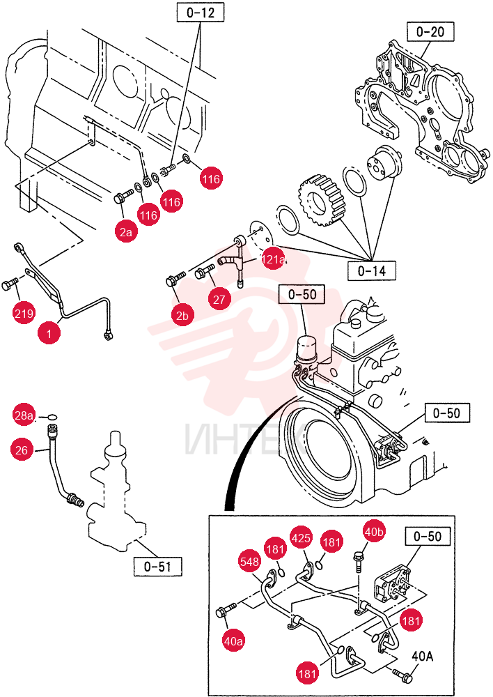 OIL AND VACUUM PIPING, ENGINE 0-52A