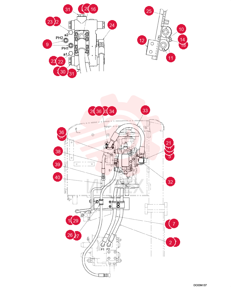 HYDRAULIC LINES, UPPER (SUCTION/DELIVERY - ROTATION) YN30H00027F1