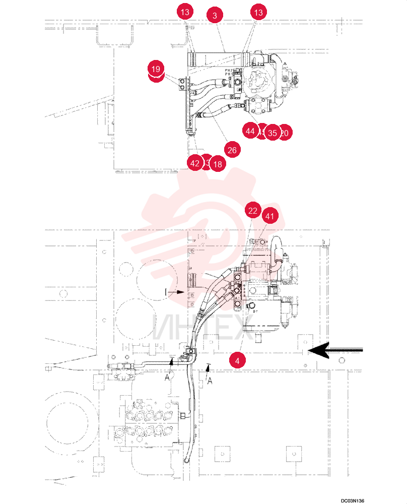 HYDRAULIC LINES UPPER (SUCTION/DELIVERY-ROTATION) YN30H00027F1