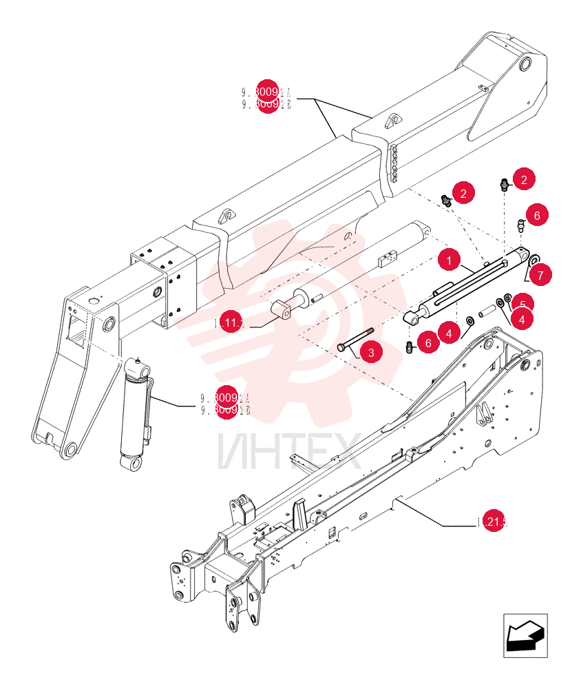 CYLINDER,Double Acting, 40mm Rod, 1232mm Stroke