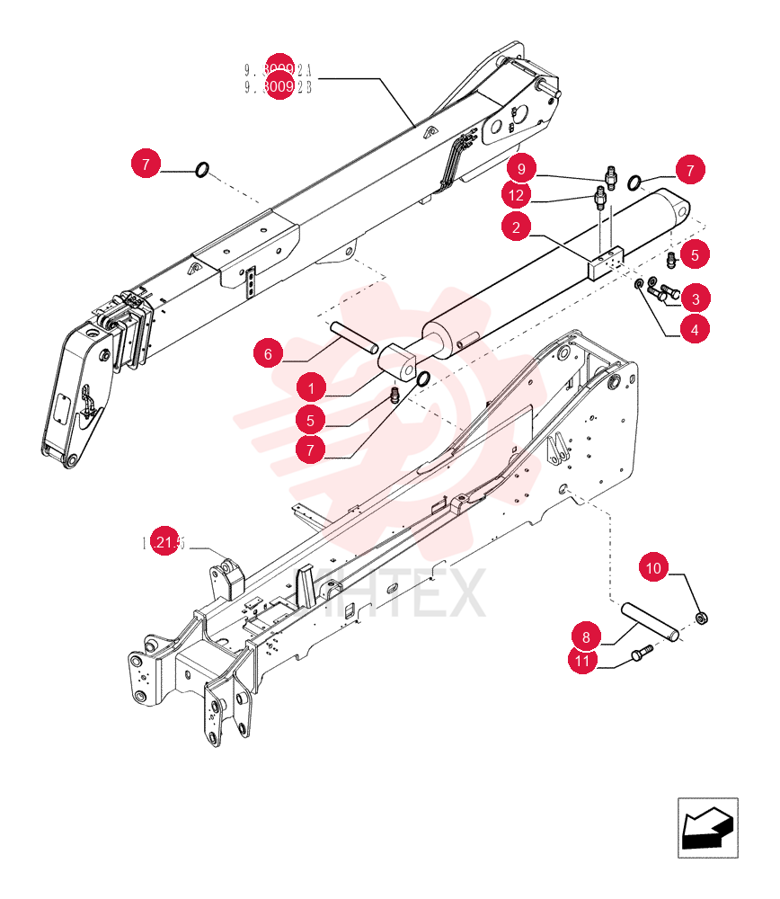 LIFT CYLINDER,Double Acting, 100mm Rod, 1220mm Stroke