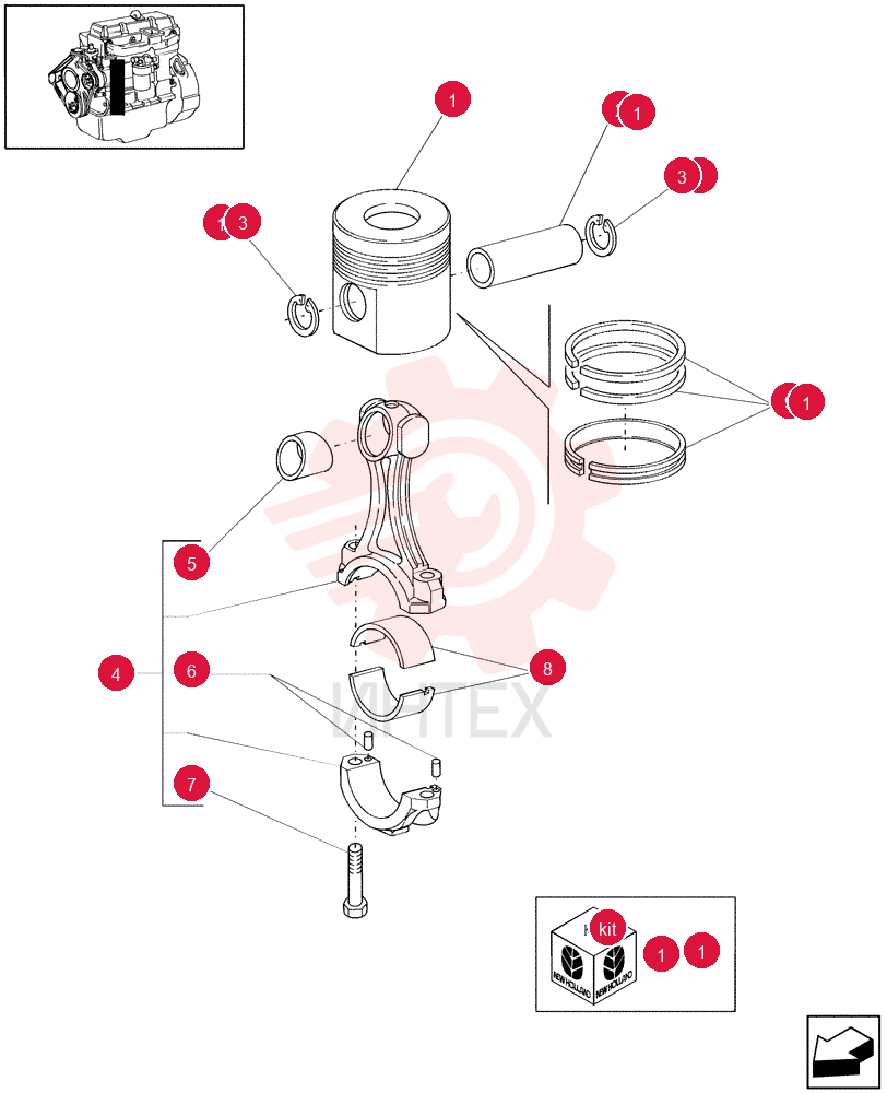 PISTON & RINGS KIT 87802363