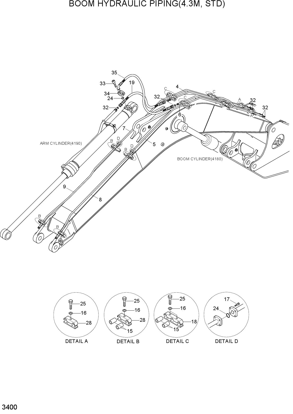 BOOM HYDRAULIC PIPING(4.3M, STD)