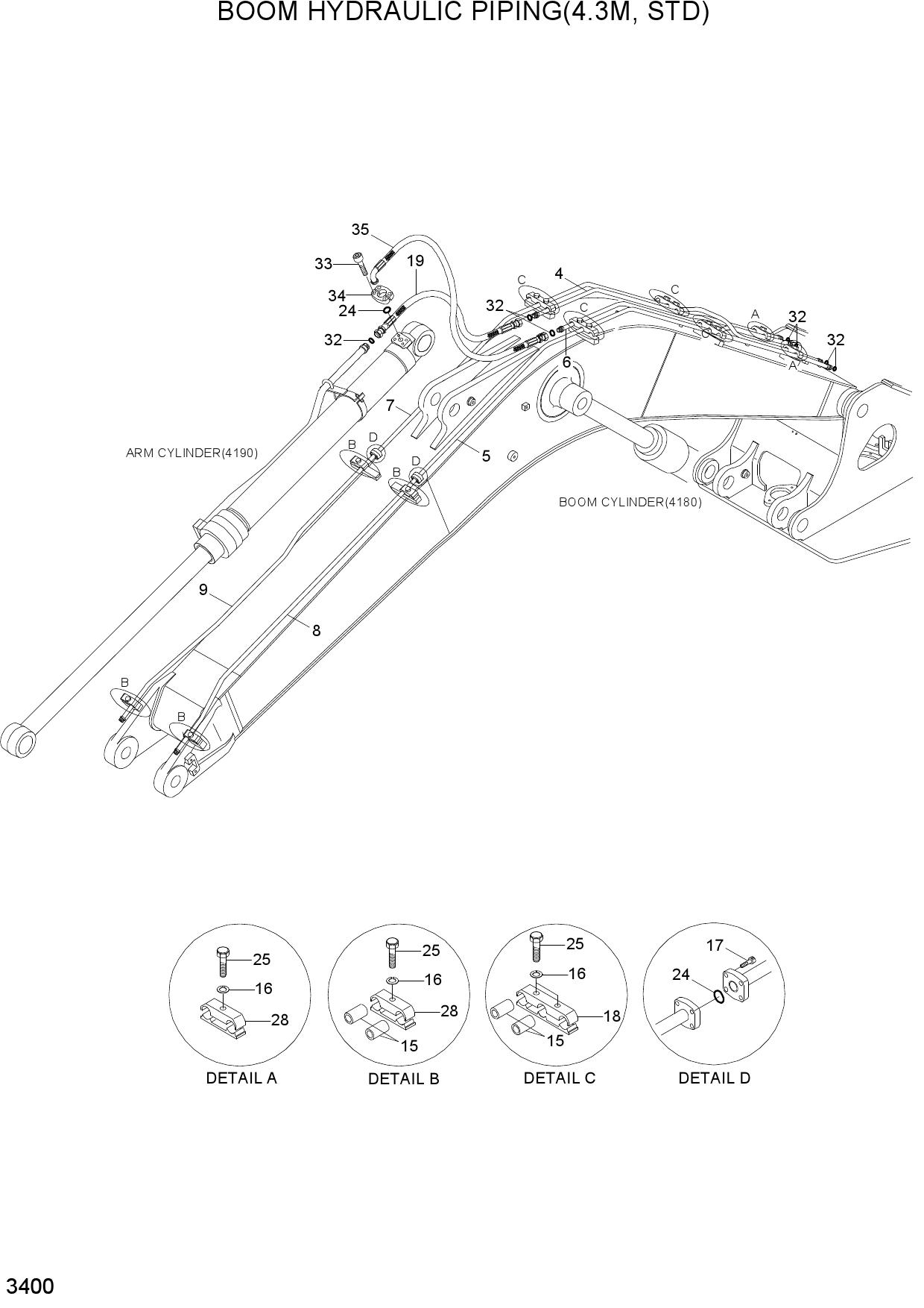 BOOM HYDRAULIC PIPING(4.3M, STD)
