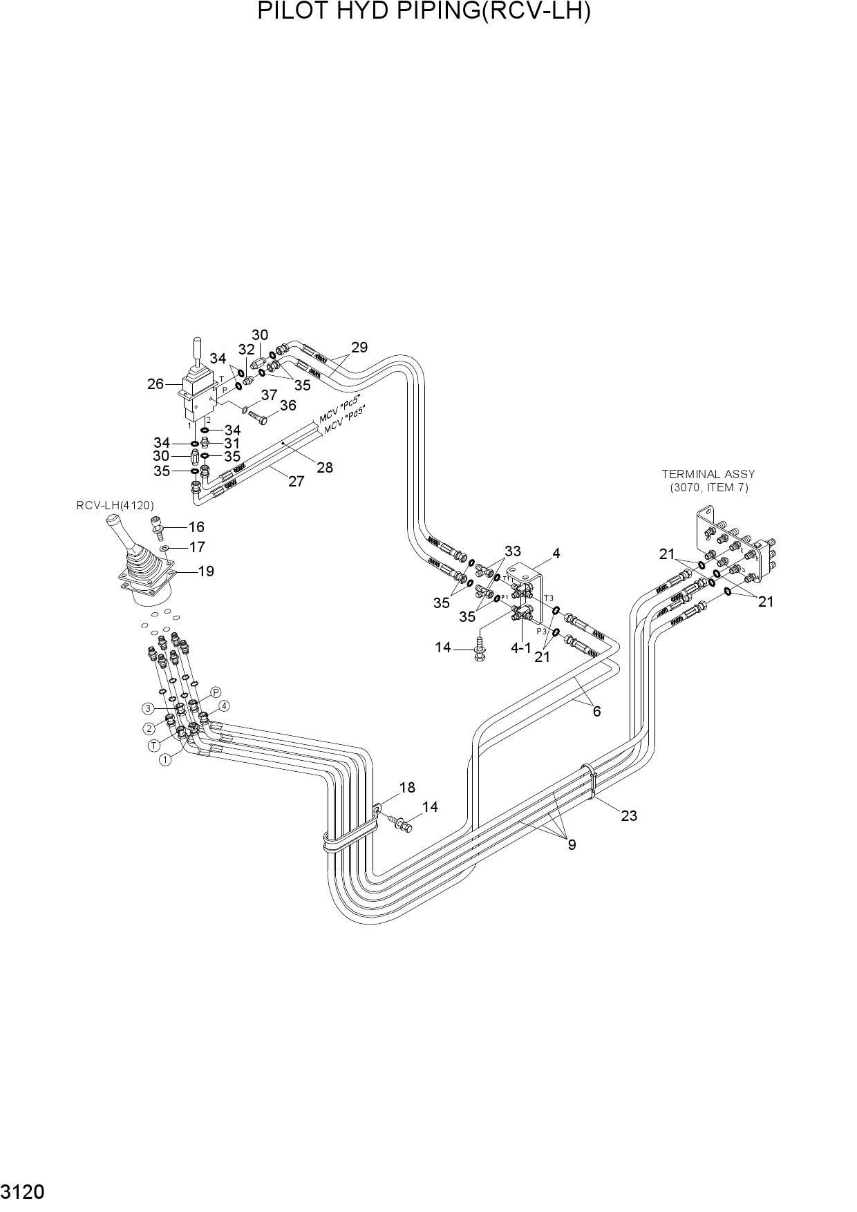 PILOT HYDRAULIC PIPING(RCV-LH)