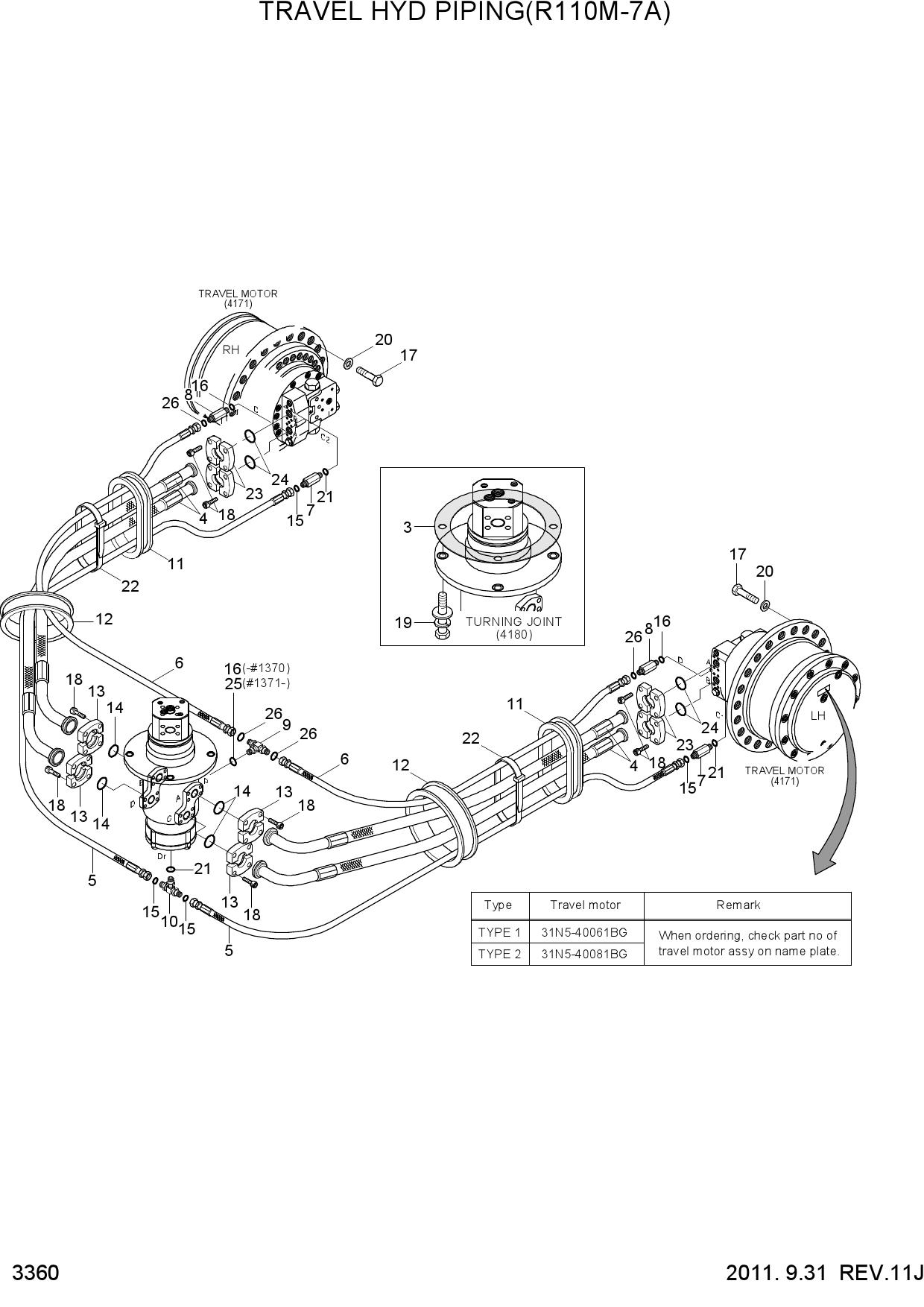 TRAVEL HYD PIPING(R110M-7A)