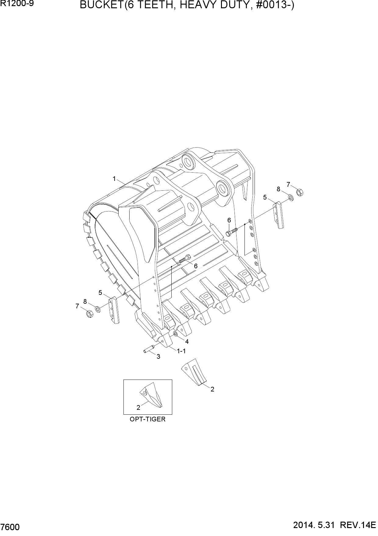 BUCKET(6 TEETH, HEAVY DUTY, #0013-)