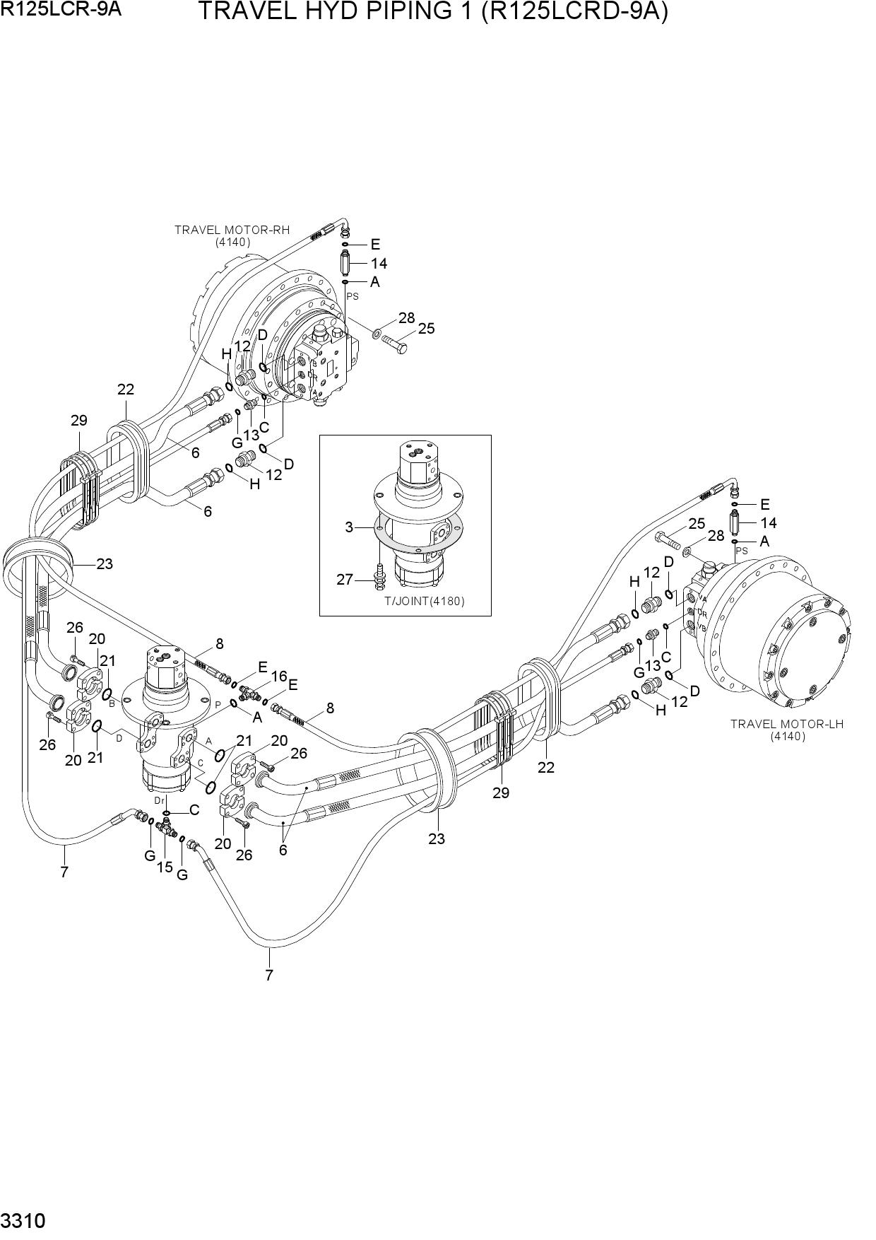 TRAVEL HYD PIPING 1 (R125LCRD-9A)