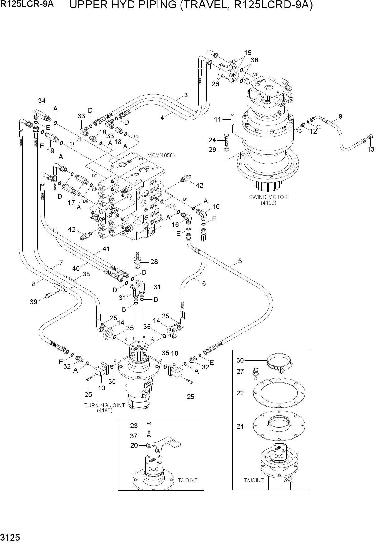 UPPER HYD PIPING (TRAVEL, R125LCRD-9A)