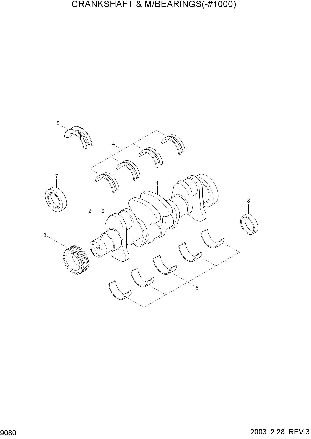 CRANKSHAFT & MAIN BEARINGS(-#1000)