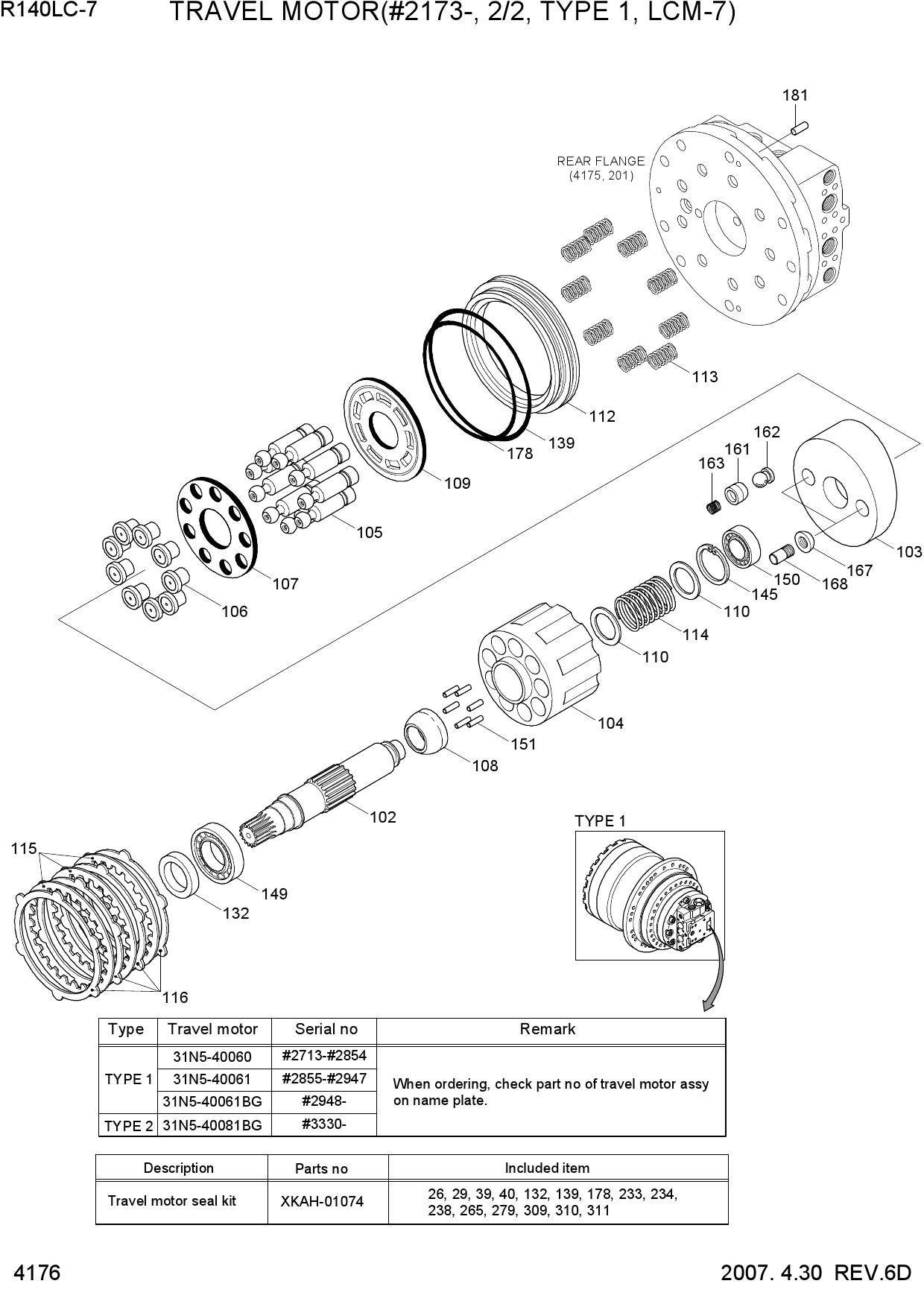 TRAVEL MOTOR(#3713-, 2/2, TYPE 1, LCM-7)