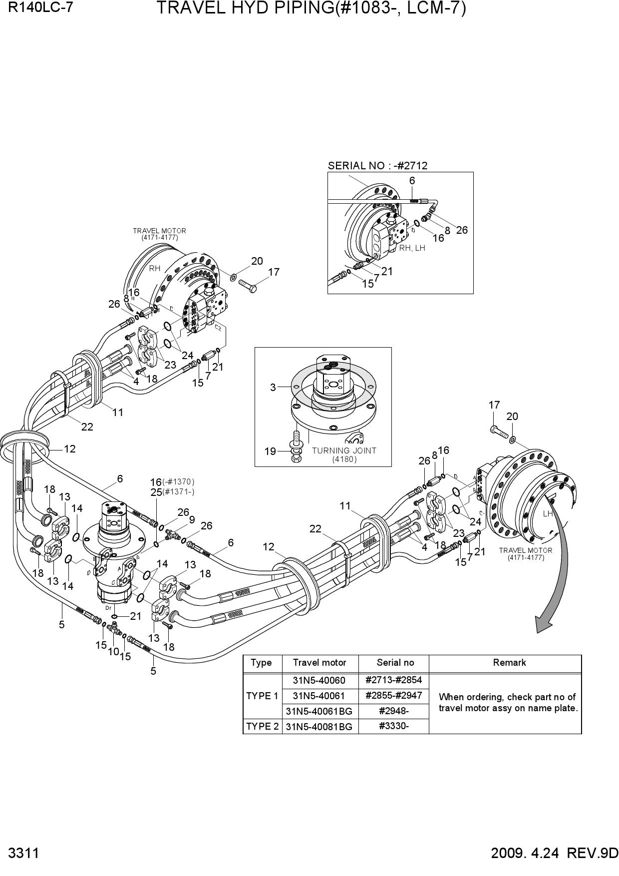 TRAVEL HYD PIPING(#1083-, LCM-7)