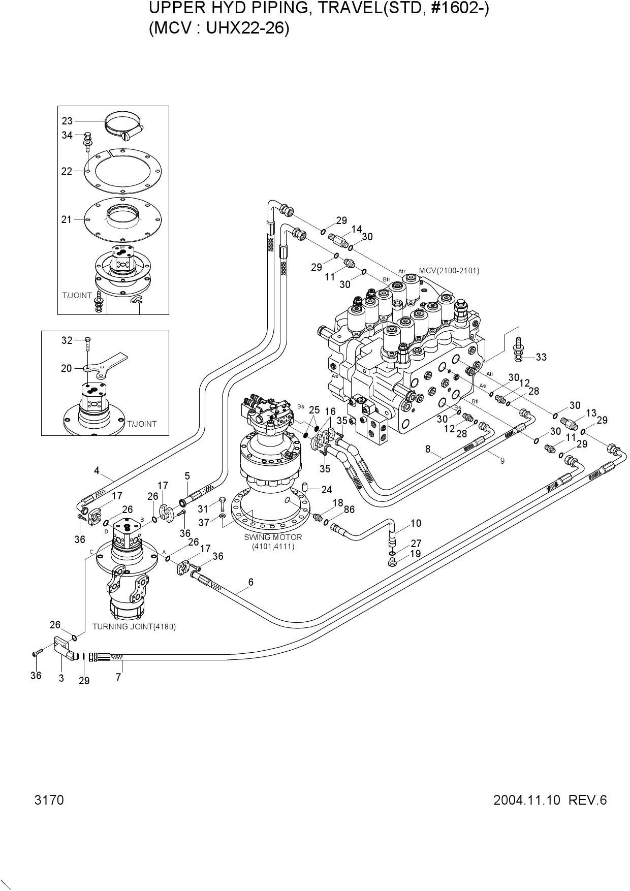 UPPER HYD PIPING(TRAVEL, STD, #1602-)