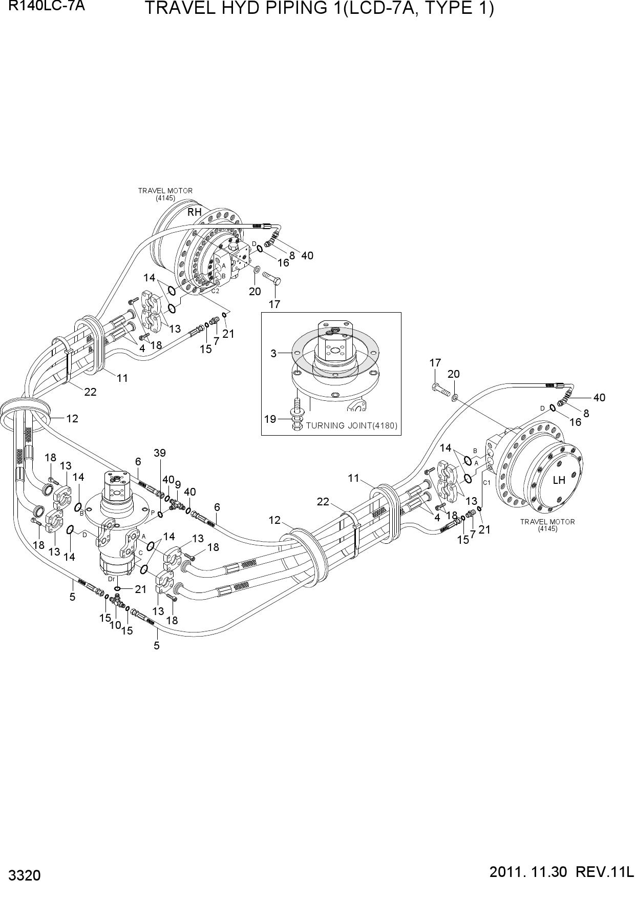 TRAVEL HYD PIPING 1(LCD-7A, TYPE 1)