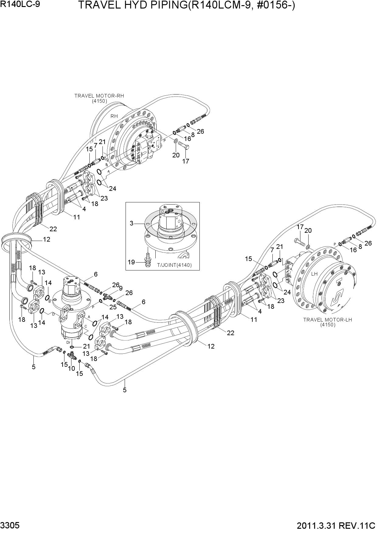 TRAVEL HYD PIPING(R140LCM-9, #0156-)