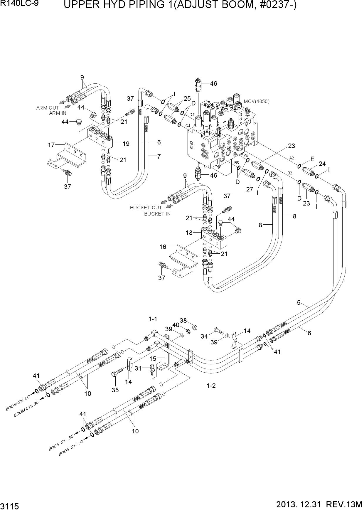 UPPER HYD PIPING 1(ADJUST BOOM, #0237-)