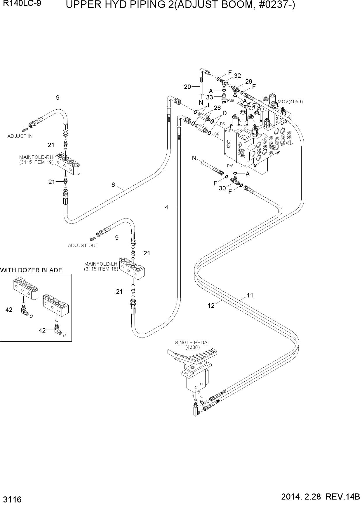 UPPER HYD PIPING 2(ADJUST BOOM, #0237-)