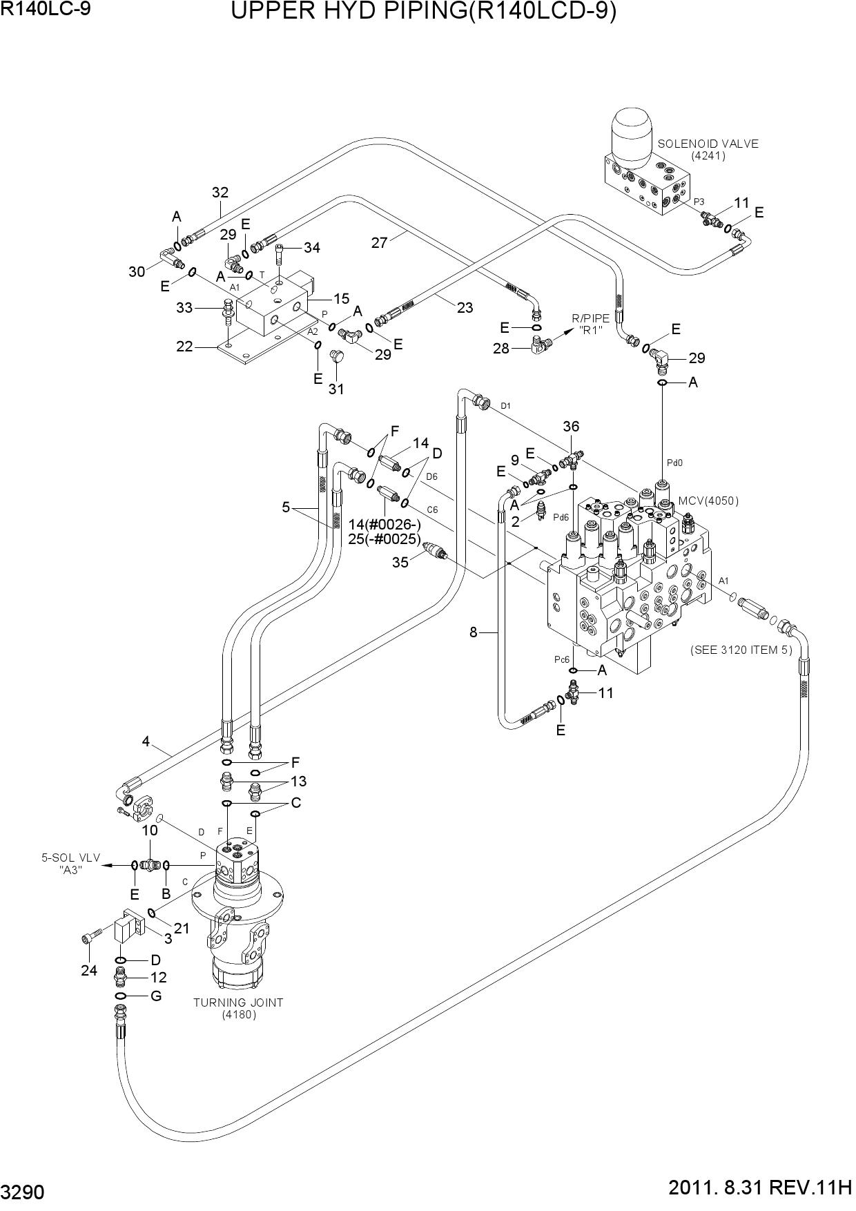 UPPER HYD PIPING(R140LCD-9)