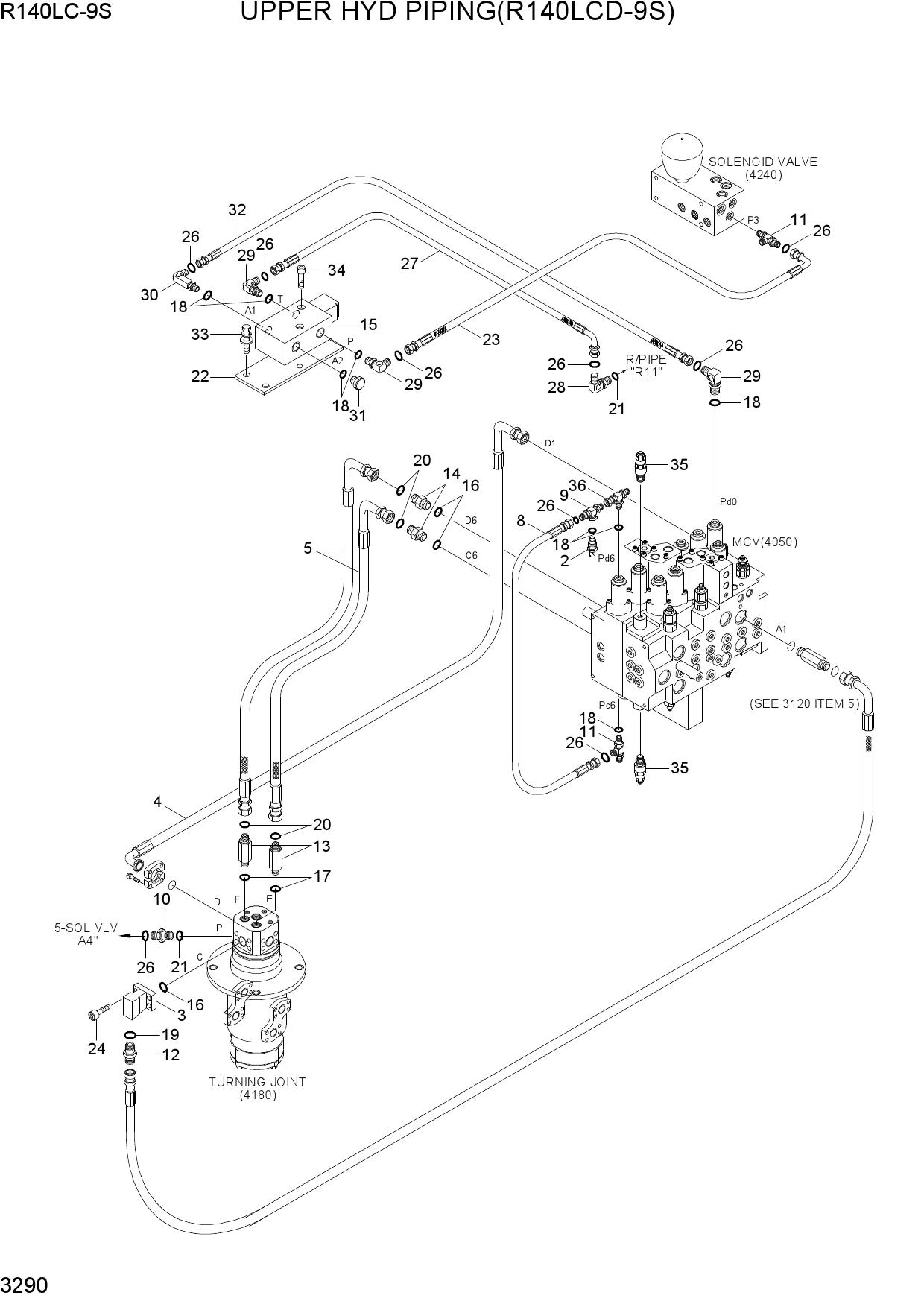 UPPER HYD PIPING(R140LCD-9S)