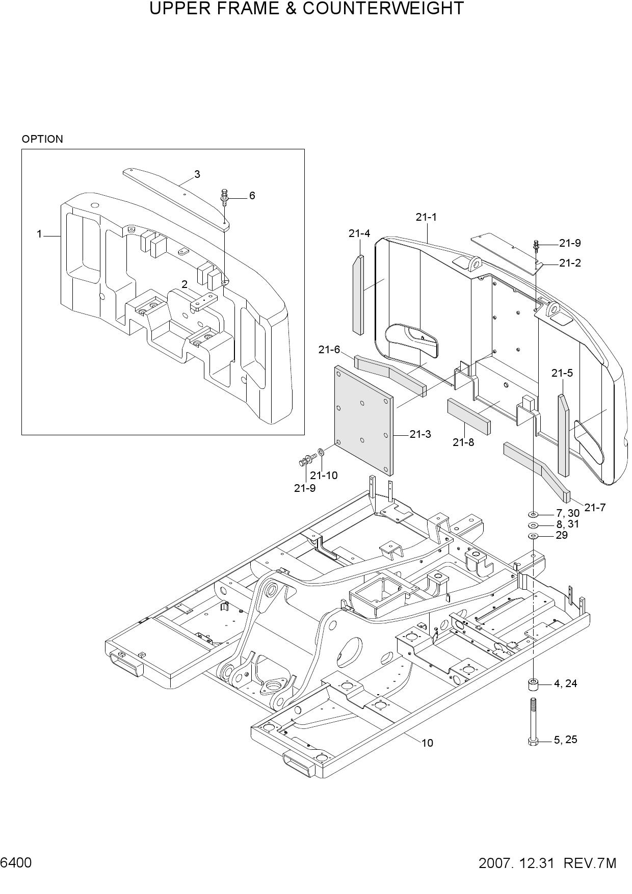 UPPER FRAME &amp; COUNTERWEIGHT
