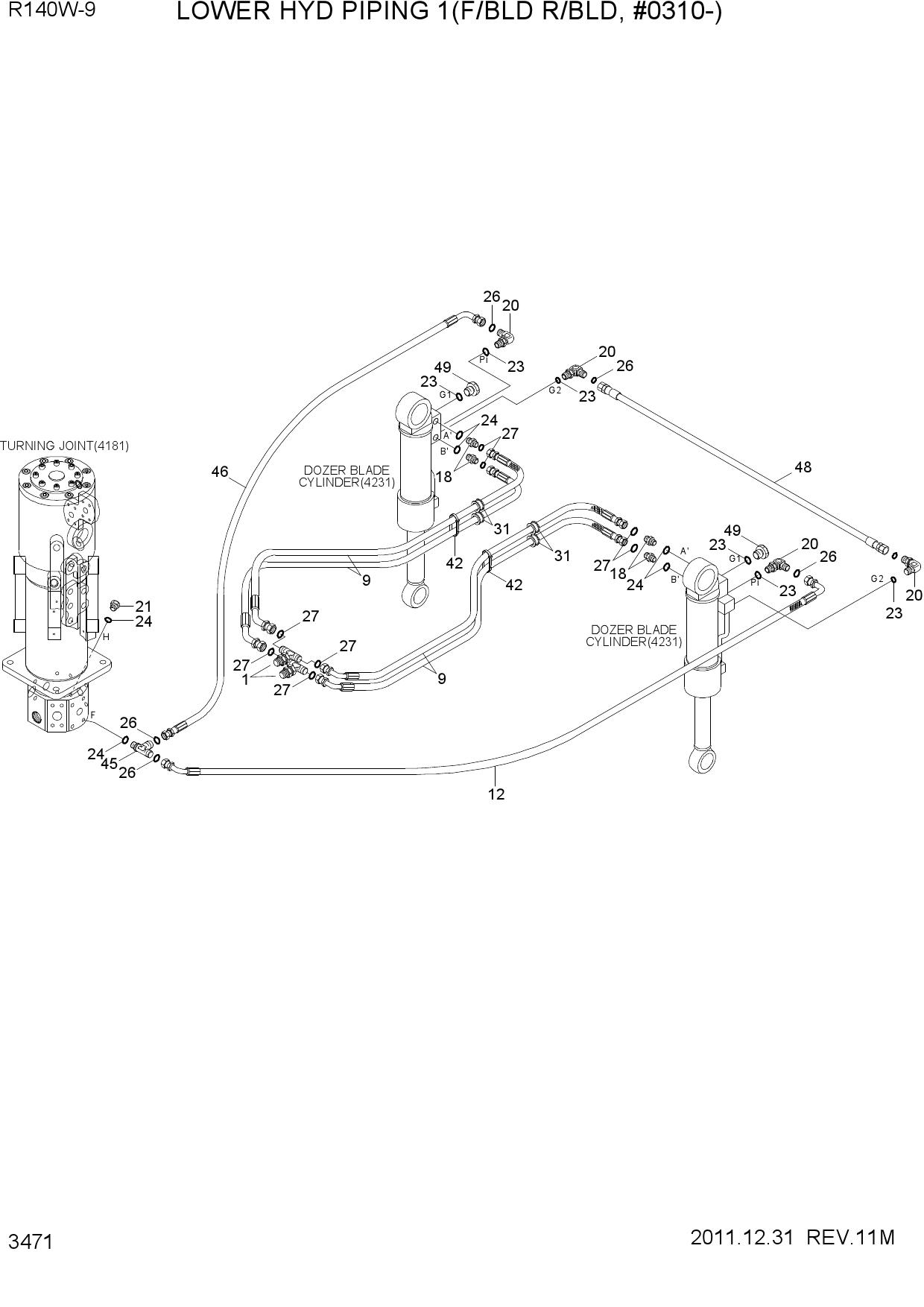 LOWER HYD PIPING 1(F/BLD R/BLD, #0310-)