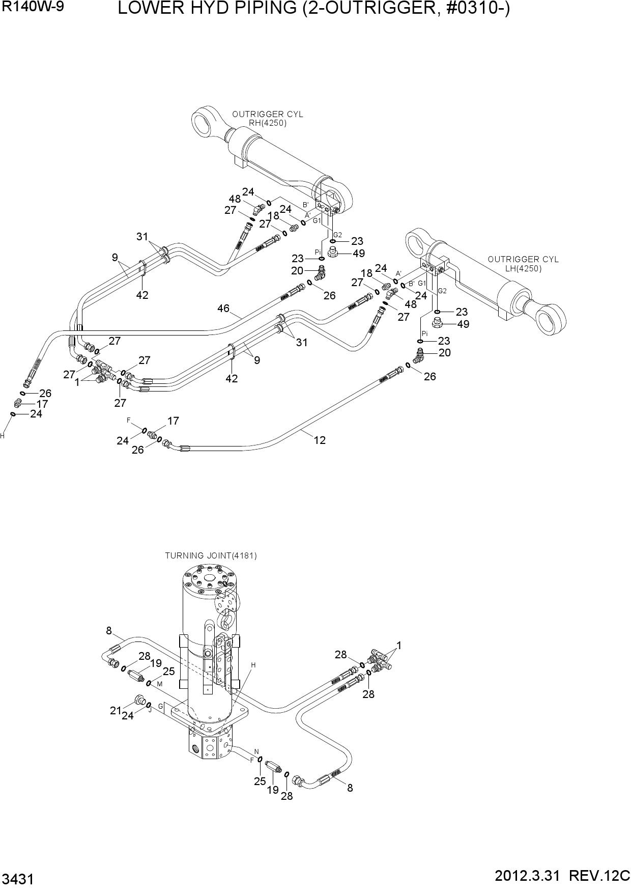 LOWER HYD PIPING(2 OUTRIGGER, #0310-)