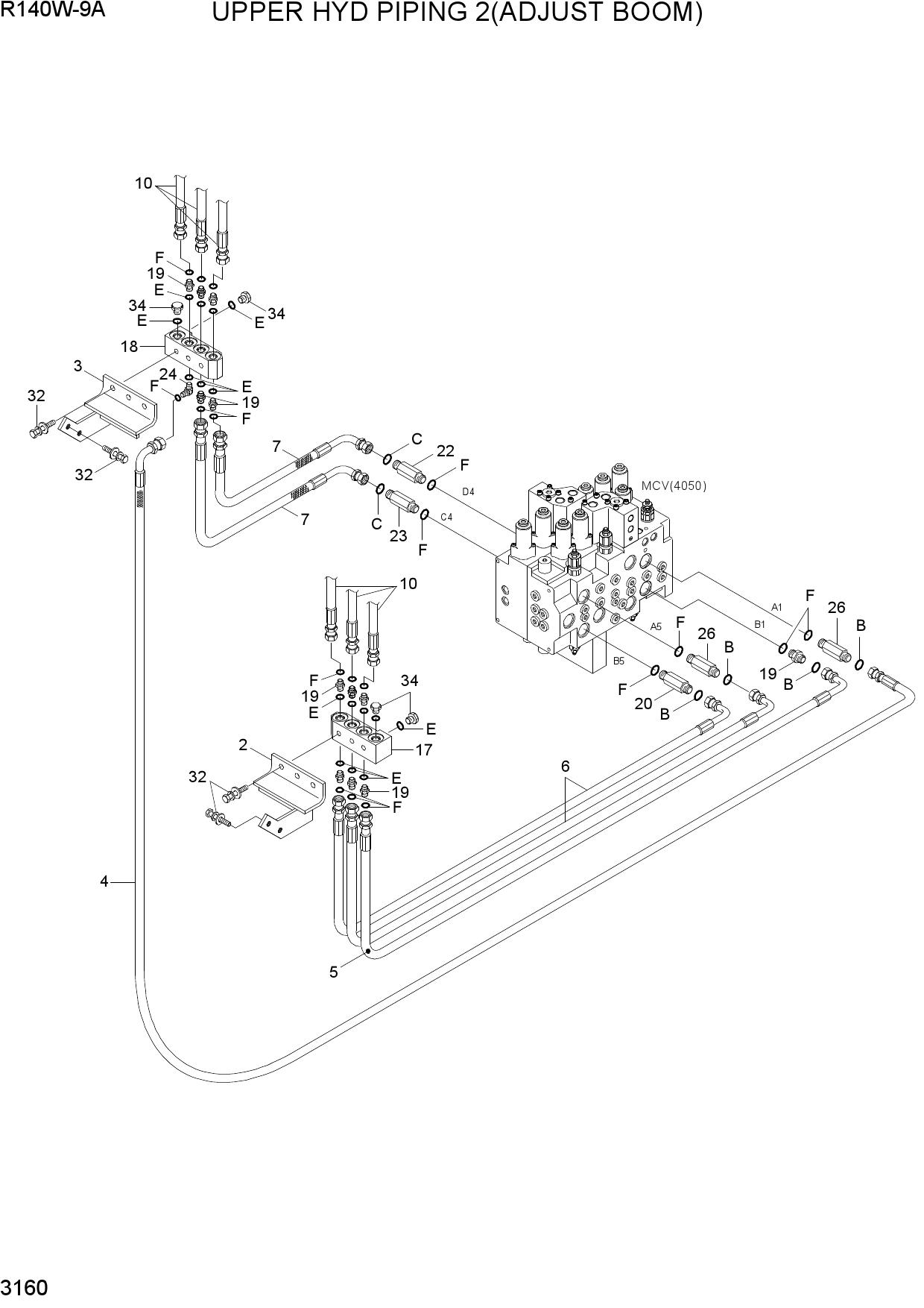 UPPER HYD PIPING 2(ADJUST BOOM)