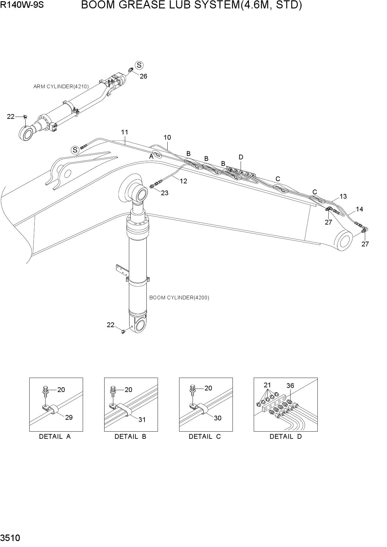 BOOM GREASE LUB SYSTEM(4.6M, STD)
