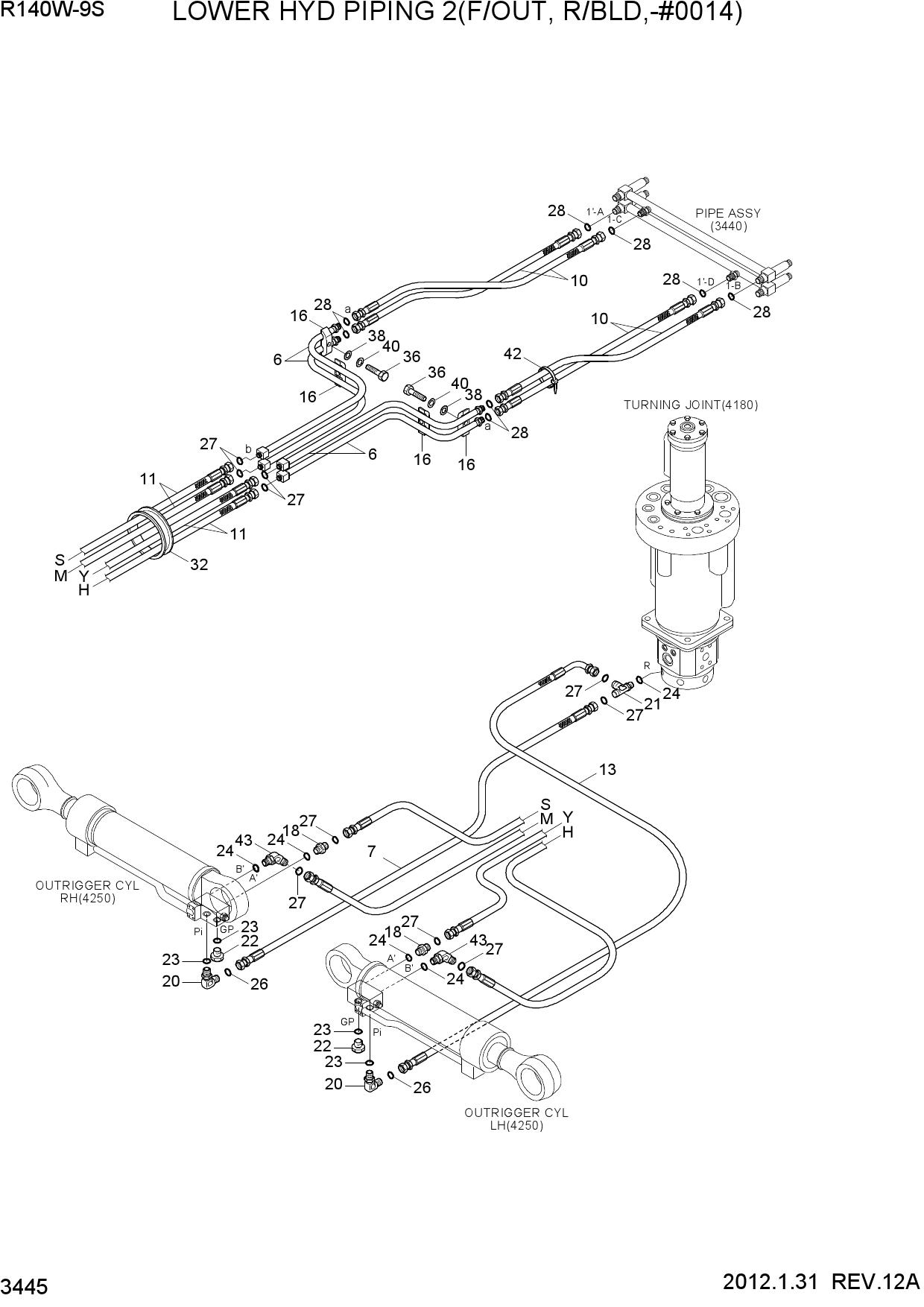 LOWER HYD PIPING 2(F/OUT, R/BLD,-#0014)