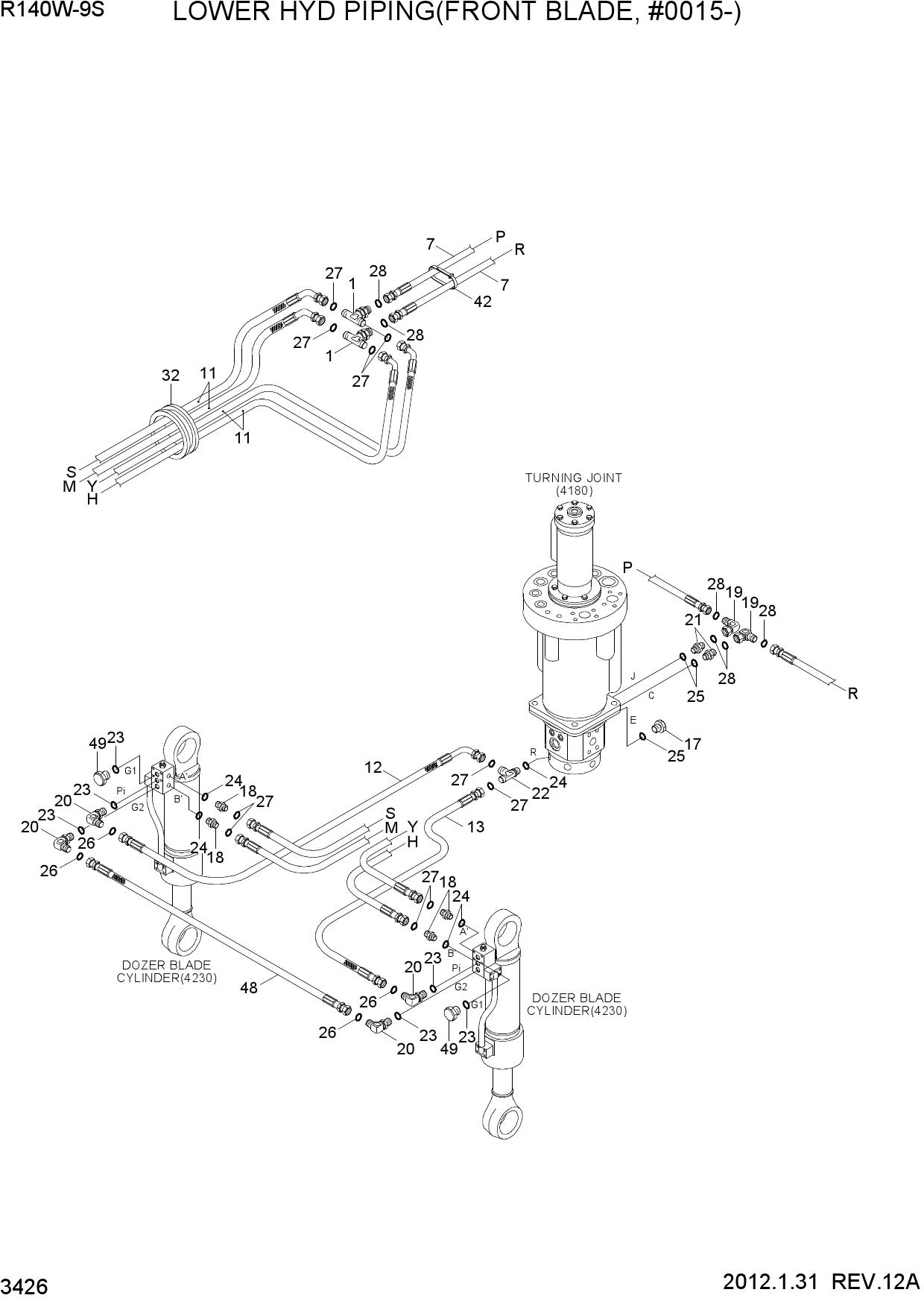 LOWER HYD PIPING(FRONT BLADE, #0015-)