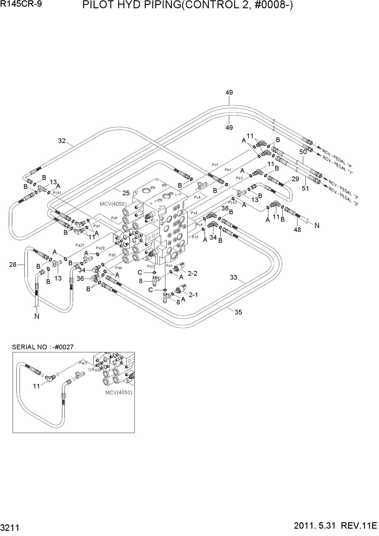 PILOT HYD PIPING(CONTROL 2, #0008-)