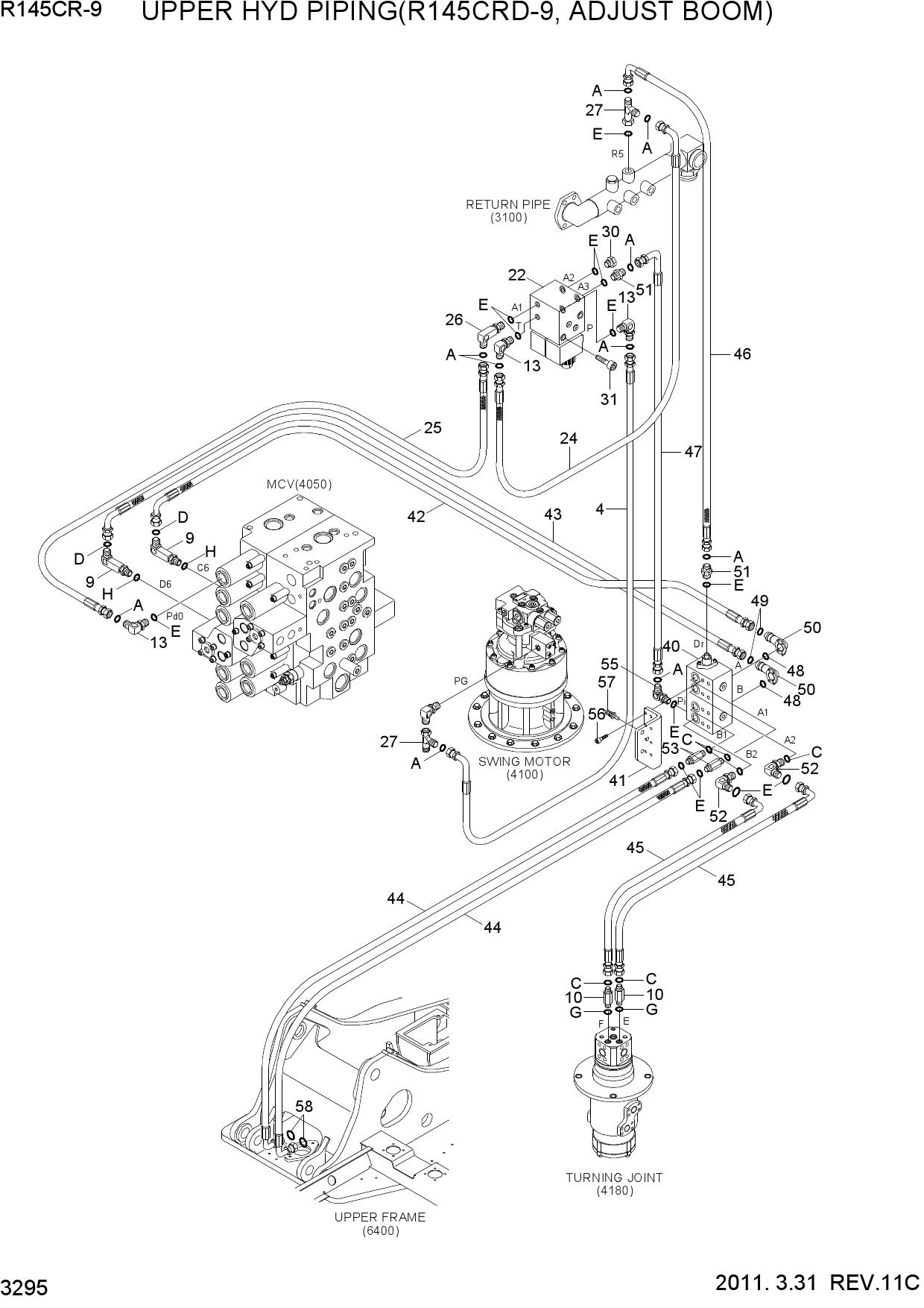 UPPER HYD PIPING(R145CRD-9, ADJUST BOOM)