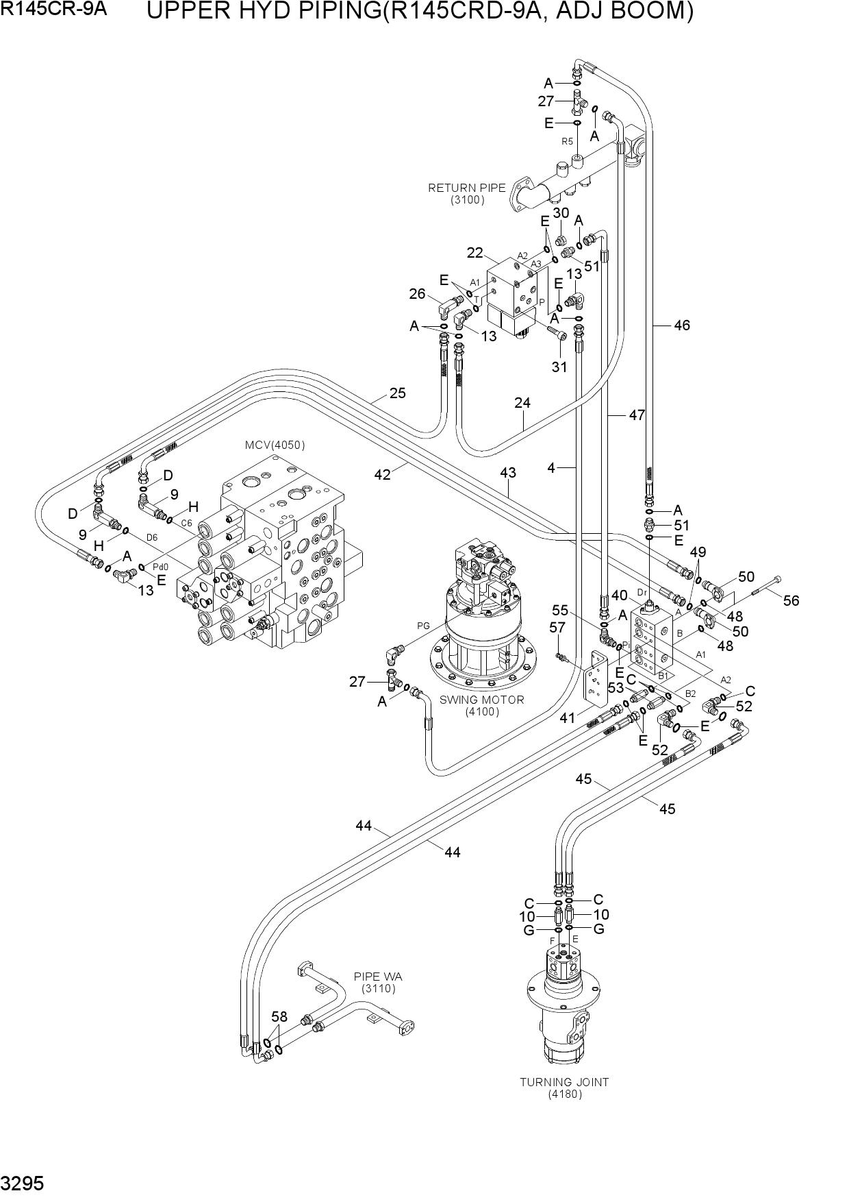 UPPER HYD PIPING(R145CRD-9,A ADJ BOOM)