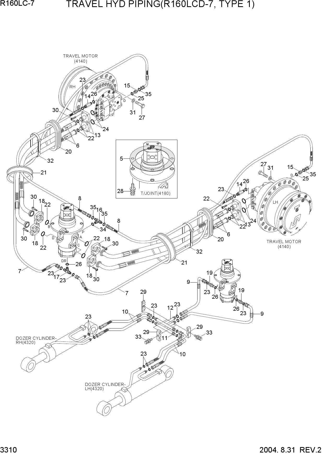 TRAVEL HYD PIPING(R160LCD-7, TYPE 1)