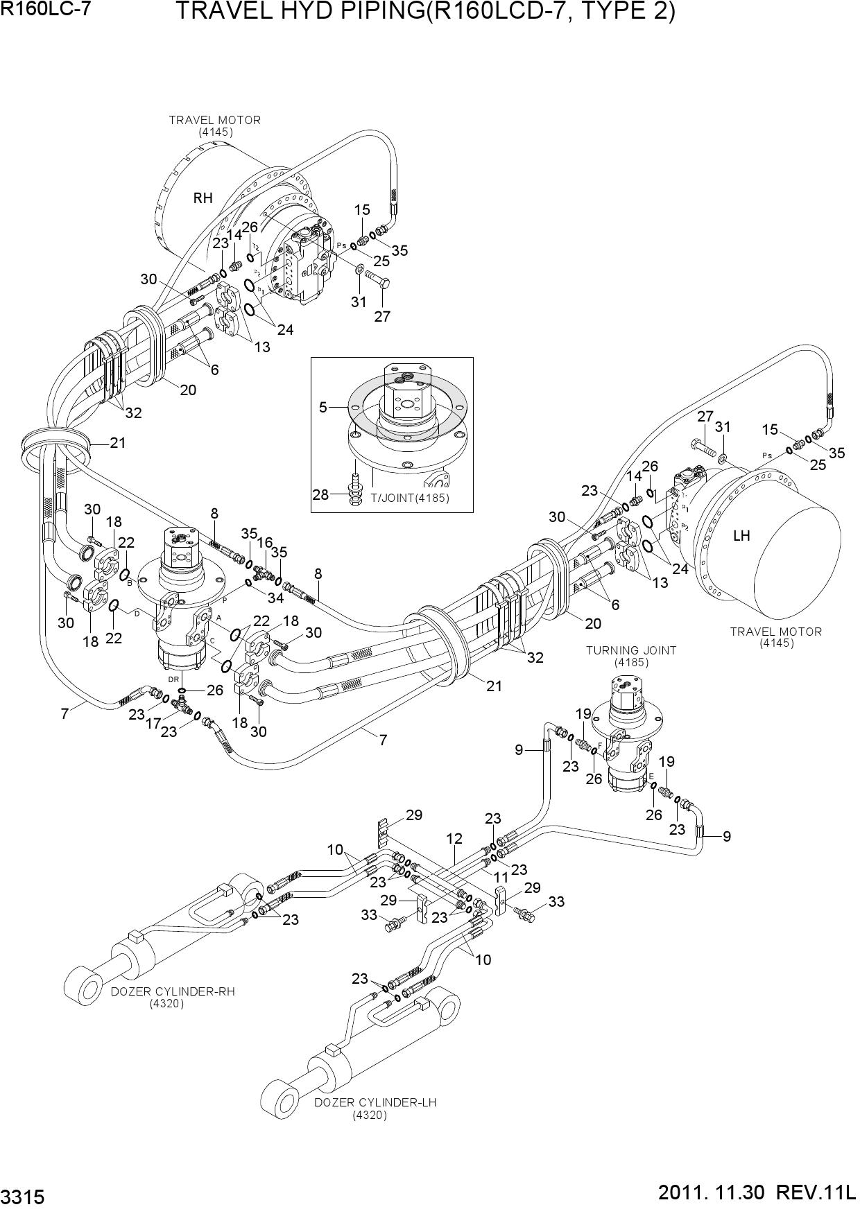 TRAVEL HYD PIPING(R160LCD-7, TYPE 2)
