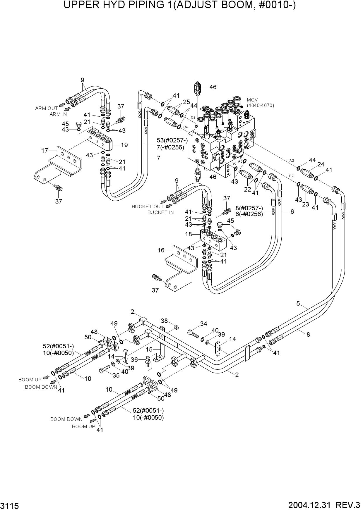 UPPER HYD PIPING 1(ADJUST BOOM, #0010-)