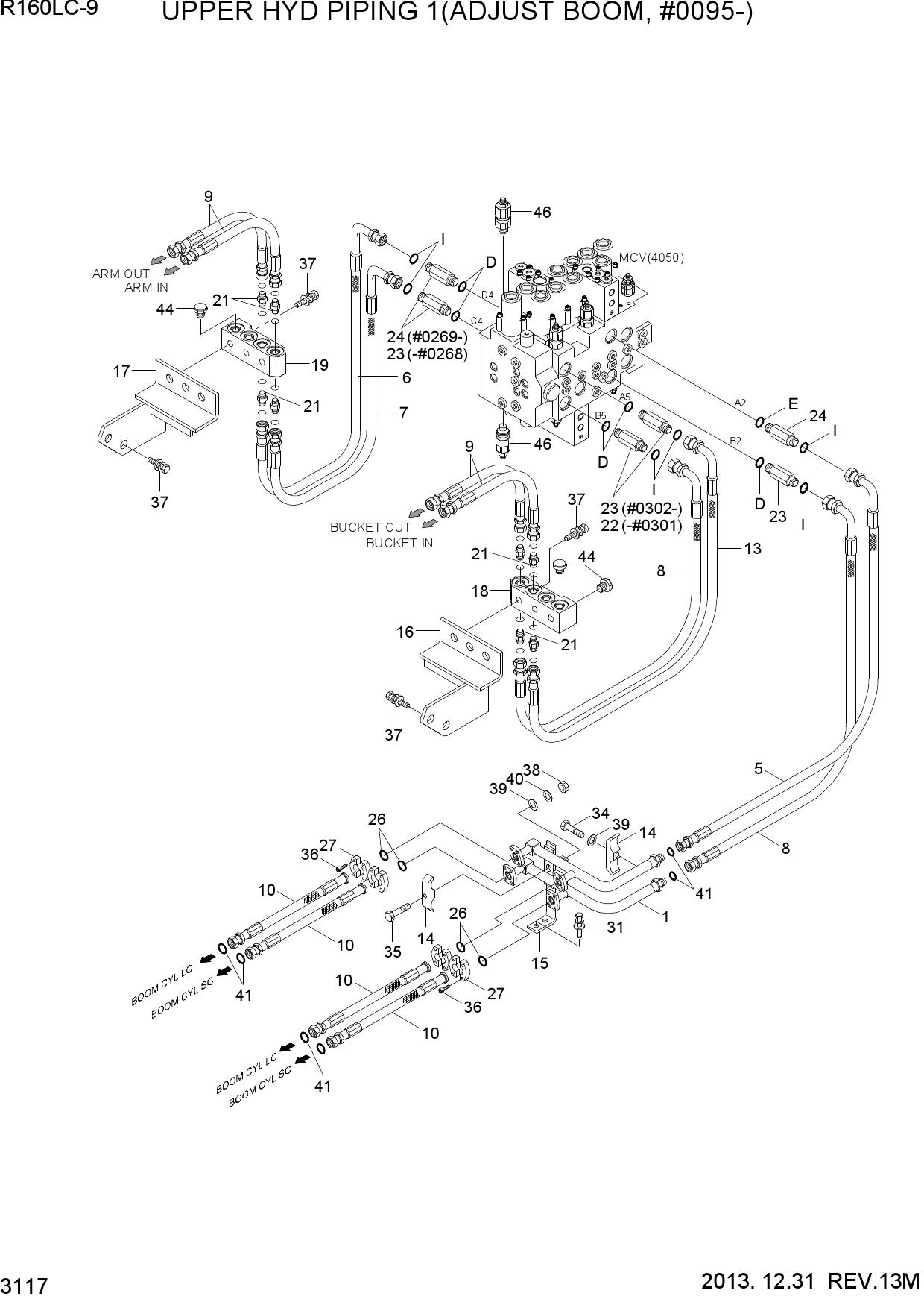 UPPER HYD PIPING 1(ADJUST BOOM, #0095-)