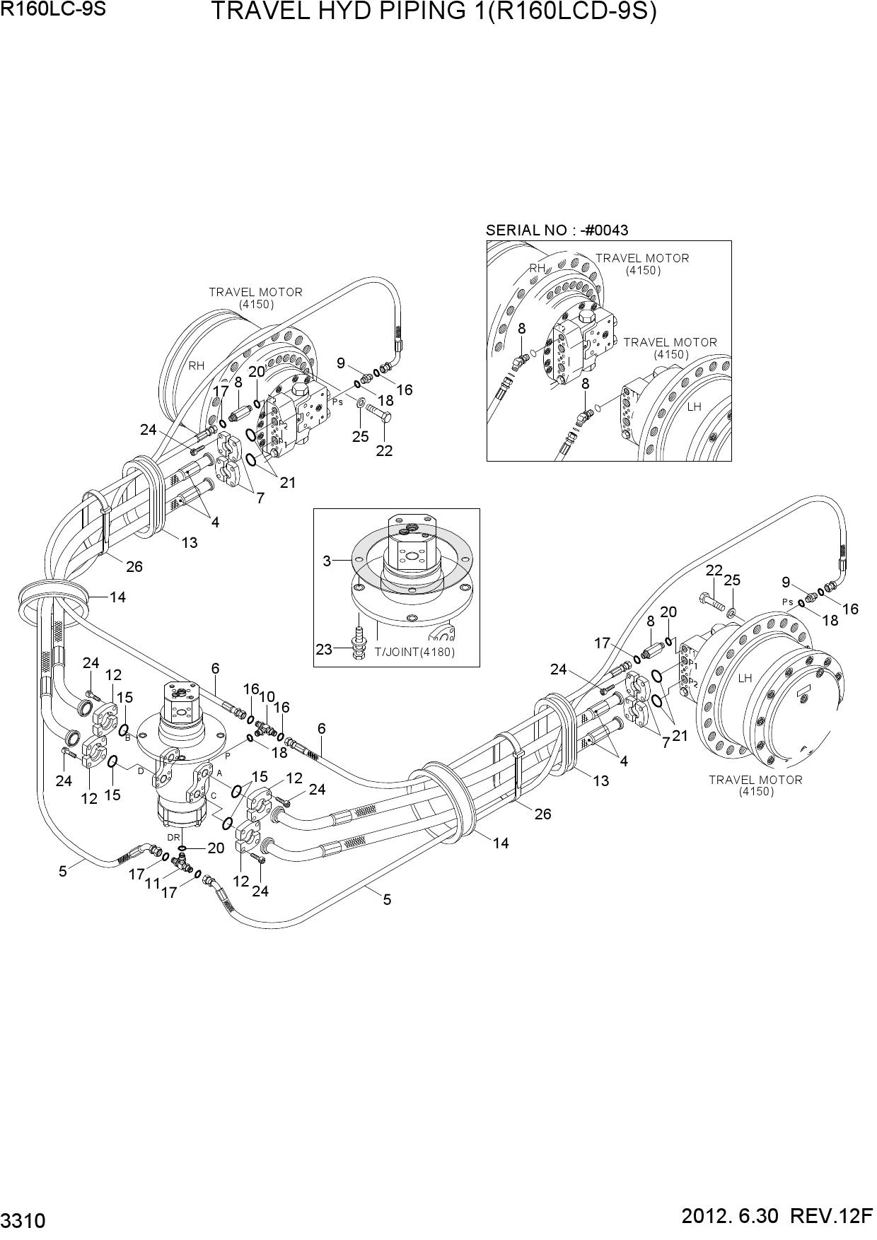 TRAVEL HYD PIPING 1(R160LCD-9S)