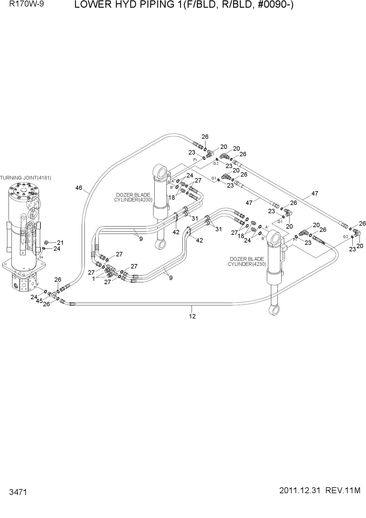 LOWER HYD PIPING 1(F/BLD, R/BLD, #0090-)