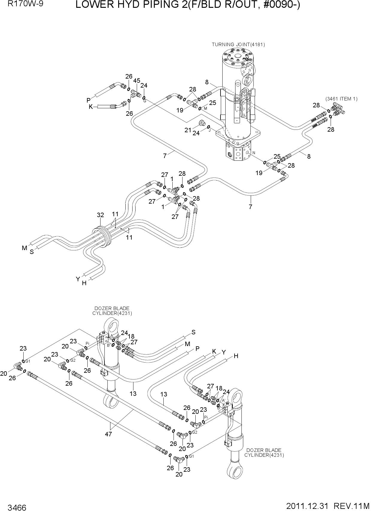 LOWER HYD PIPING 2(F/BLD, R/OUT, #0090-)