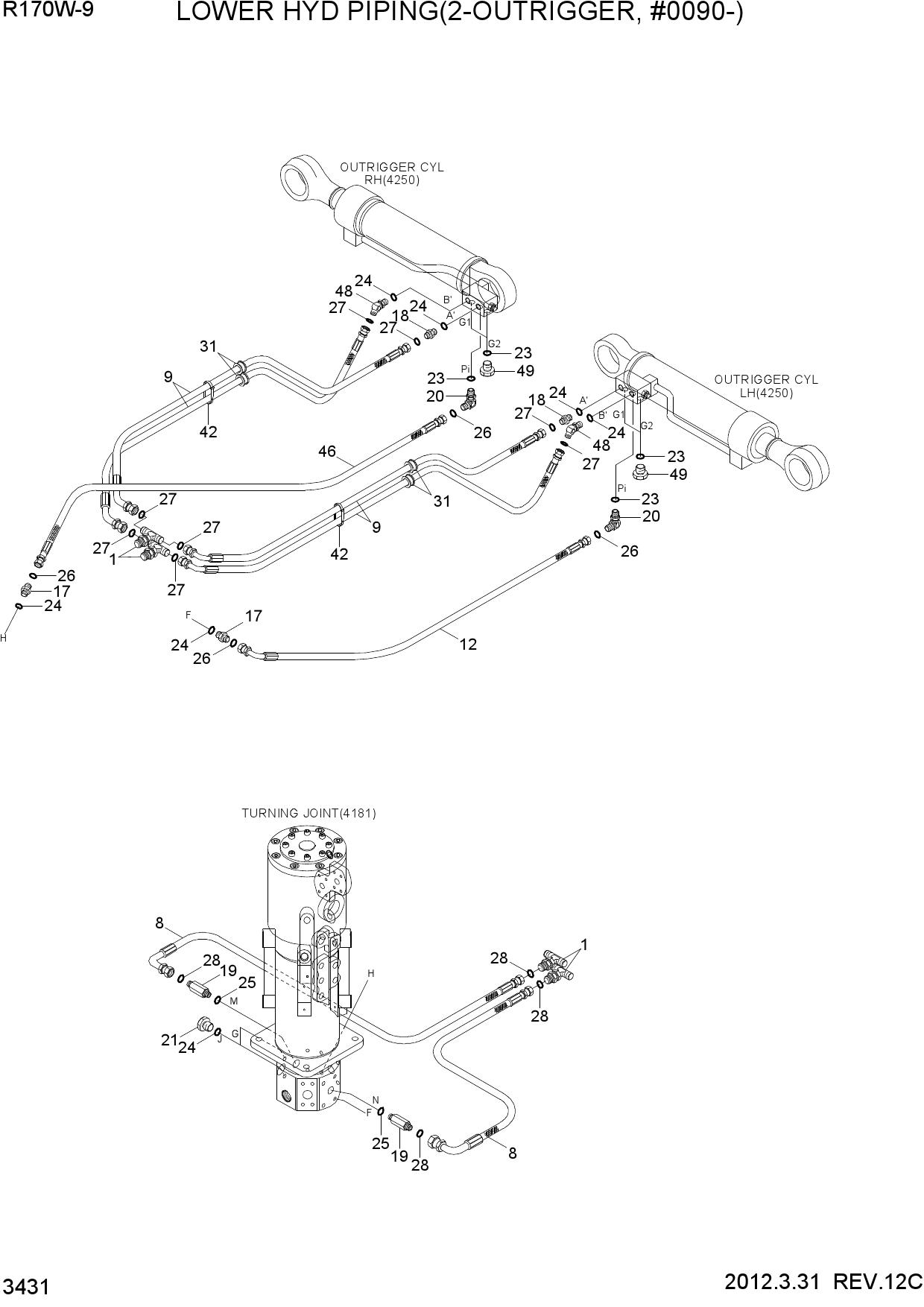 LOWER HYD PIPING(2-OUTRIGGER, #0090-)
