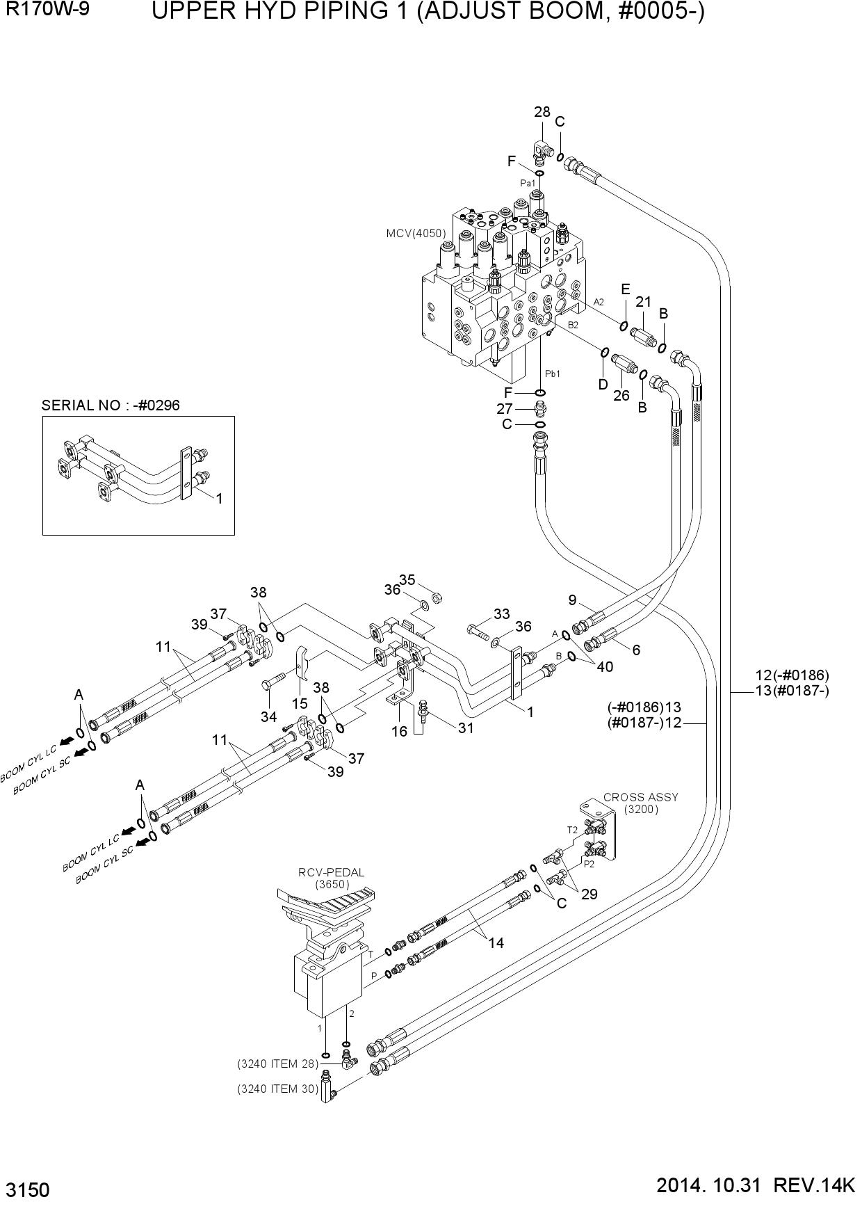 UPPER HYD PIPING 1 (ADJUST BOOM, #0005-)