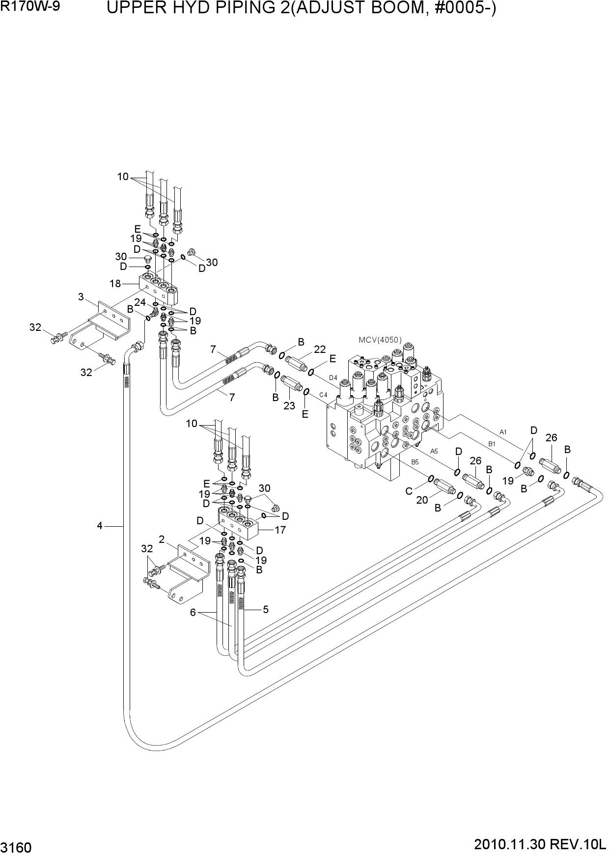 UPPER HYD PIPING 2(ADJUST BOOM, #0005-)