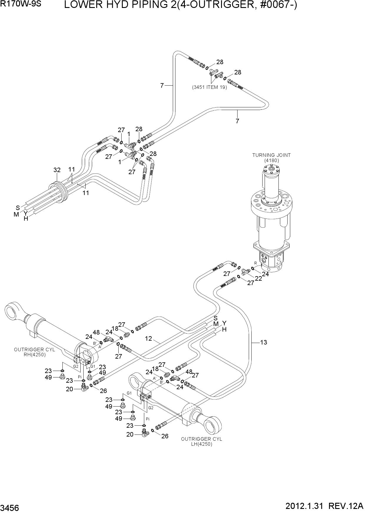 LOWER HYD PIPING 2(4-OUTRIGGER, #0067-)