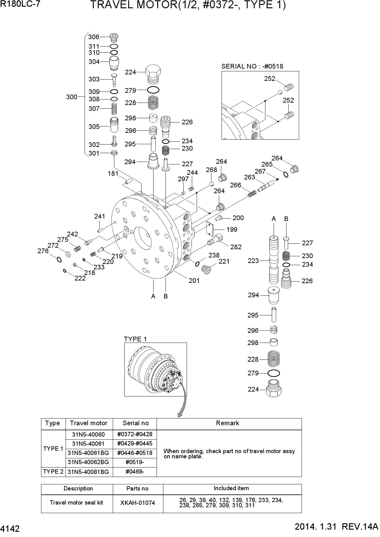 TRAVEL MOTOR(1/2, #0372-, TYPE 1)