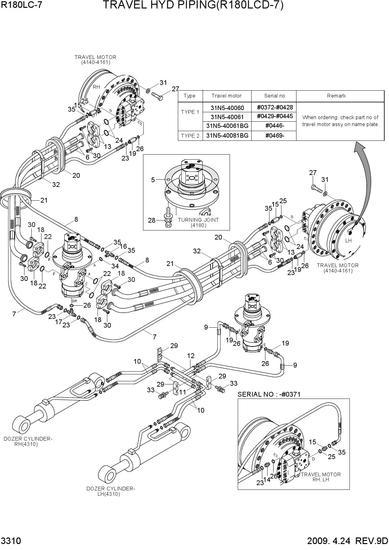 TRAVEL HYD PIPING(R180LCD-7, #0040-)