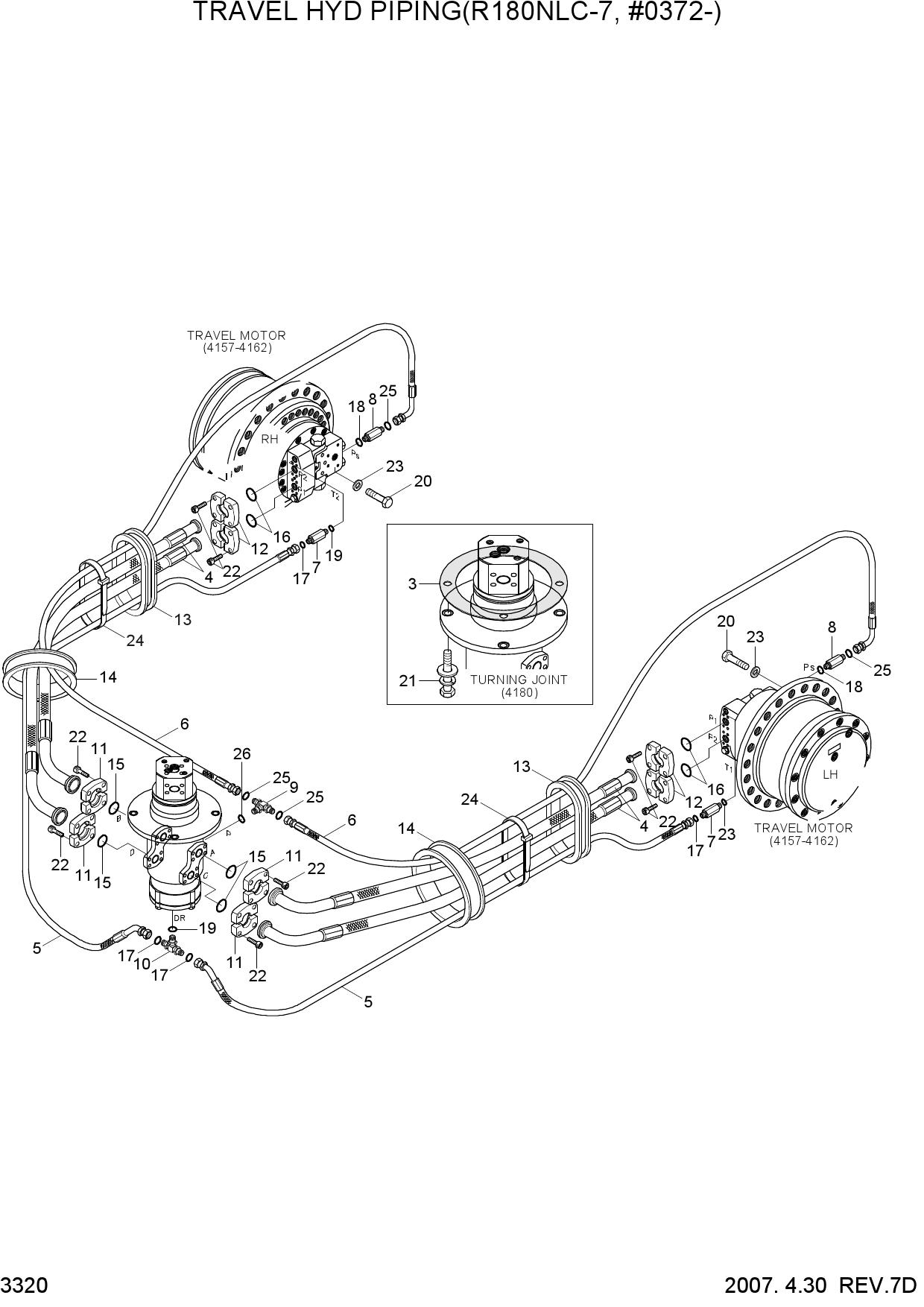 TRAVEL HYD PIPING(R180NLC-7, #0372-)