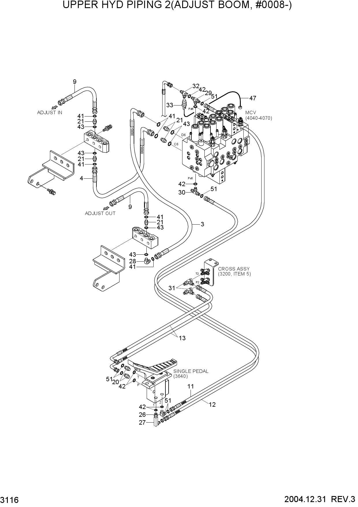 UPPER HYD PIPING 2(ADJUST BOOM, #0008-)