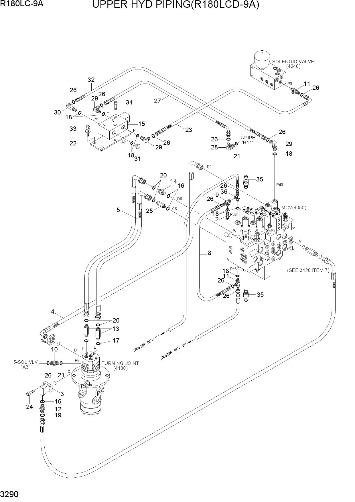 UPPER HYD PIPING(R180LCD-9A)