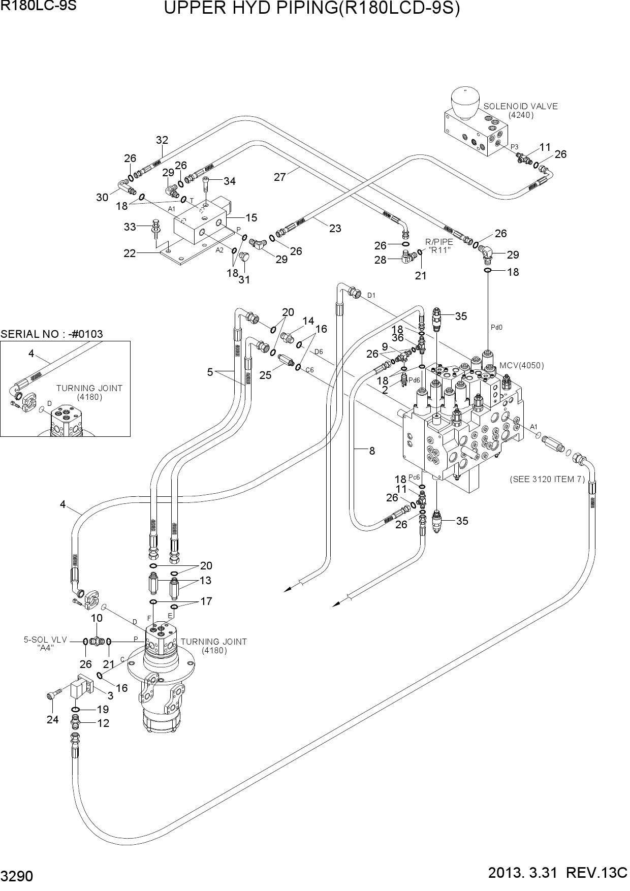UPPER HYD PIPING(R180LCD-9S)